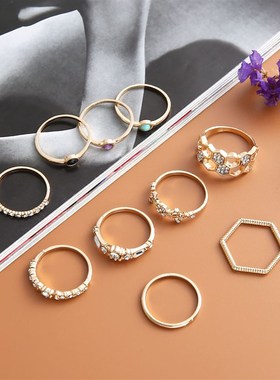 Fashion diamond inlaid hollow ring personality multicolor Tu