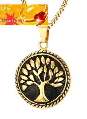 广东欧美风流行饰品不锈钢许愿树圆形吊坠金色耶诞节饰品