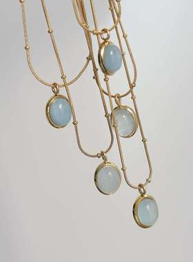 Star Ocean Blue Oval Aquamarine Necklace Clavicle Chain Tita