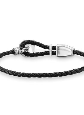 Thomas Sabo 汤玛士 镶玛瑙 十字架 尺寸可调 男士真皮手錬 A1861