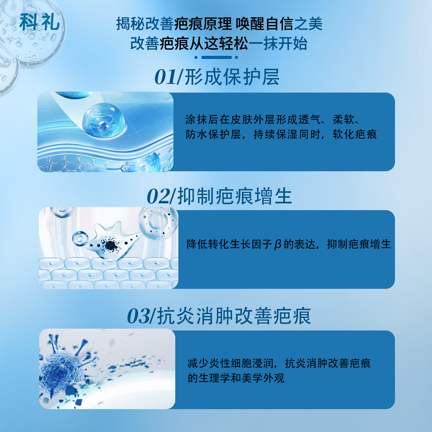 科礼医用硅酮凝胶剖腹产修复手术疤痕预防增生烫伤烧伤疤克祛疤膏
