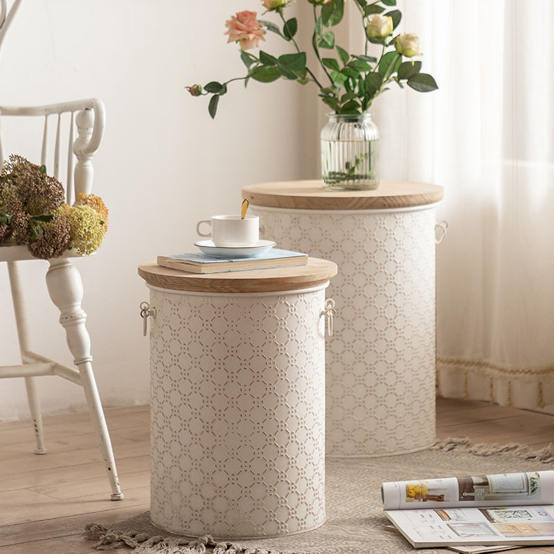 复古法式做旧铁艺收纳边几小户型客厅沙发储物P角几奶油风桶凳摆,淘宝优惠券,粉丝福利购,淘宝优惠卷