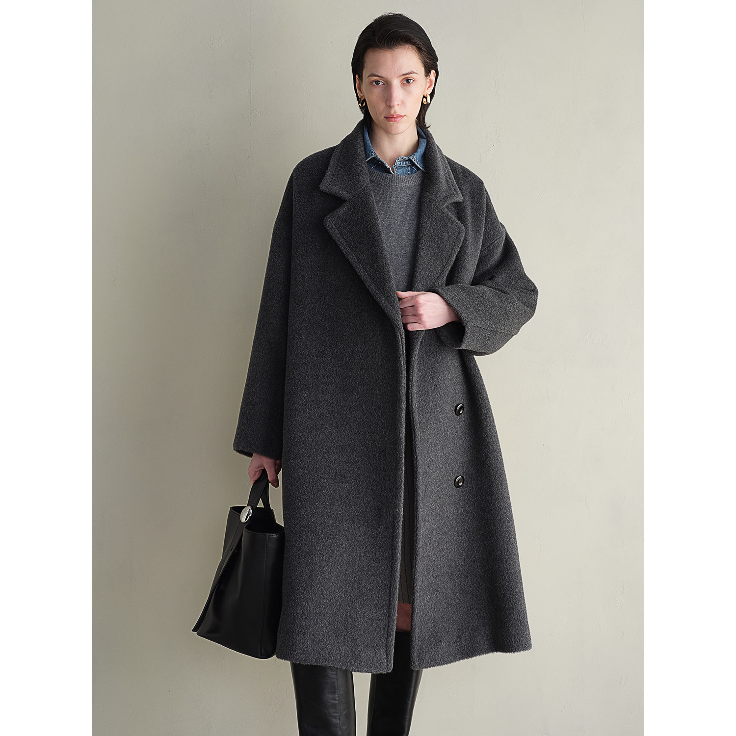 MARIUS"墨鱼大衣"巴卡系列时尚羊驼毛建筑感斜门襟大衣,淘宝优惠券,粉丝福利购,淘宝优惠卷