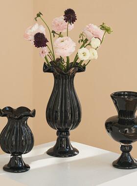 ins复古风中古法式餐桌花手工琉璃脚花器摆件插花装饰品
