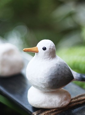 去码头整点薯条 海鸥 肥啾鸟 木雕小鸟 手P工实木摆件 小胖鸟