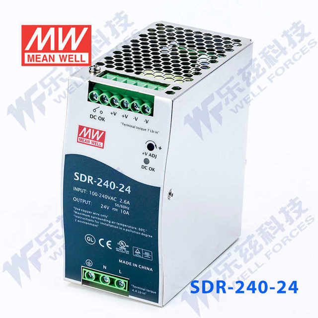 SDR-240-24 Taiwan MEAN WELL 240W24V rail switching power supply 10A motor drive PLC industrial control with PFC