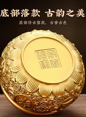 纯铜聚宝盆摆件实心招财聚财客厅存钱罐纯铜米缸乔迁入宅店铺开业