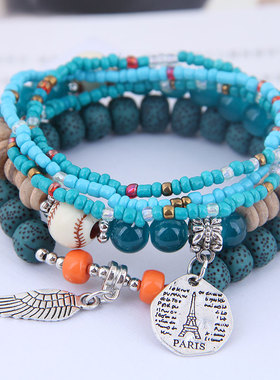 波西米亚民族风串珠多层彩色手链情侣男女潮流欧美风复古首饰新款