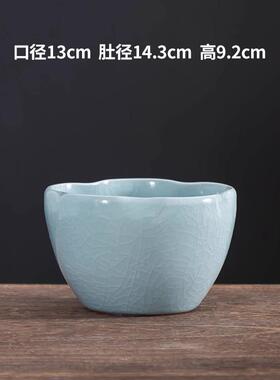 哥窑碗莲睡莲水培花盆带托盘陶瓷大口径无孔家用一叶莲水养缸