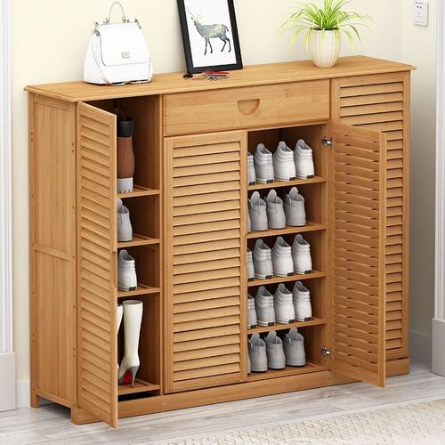 楠竹鞋柜家用门口简约现代多层实木鞋柜防尘大容量收纳简易鞋架子 - 图0