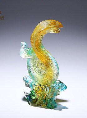 速发淄博琉遗手工高档非璃工客品生肖蛇摆件创意吉祥礼物可爱艺厅