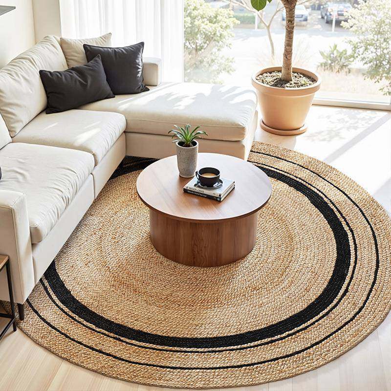 田园卧风楼黄麻圆形地毯手编织茶民宿工家洛图-圆-用客厅茶几室地,淘宝优惠券,粉丝福利购,淘宝优惠卷