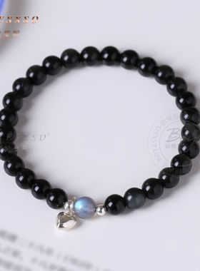 BOYESXSO黑曜石手錬女月光石心形水晶手串耶诞礼物
