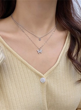 New Shiny Butterfly Necklace Ladies Exquisite Double Layer C