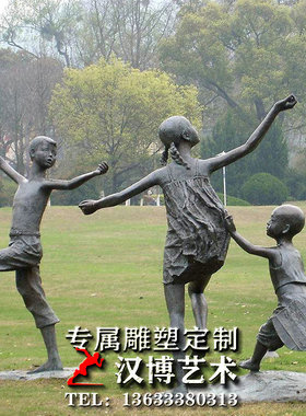 极速玻璃钢仿铜小孩子雕塑景观园林铸铜小孩放风筝童趣主题雕塑定