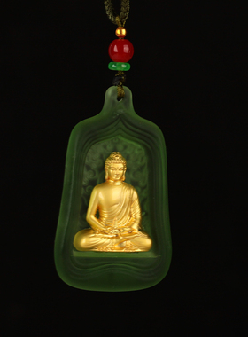 药师琉璃光佛像吊坠绿度母项链男女挂件藏式配饰琉璃打造复古装饰
