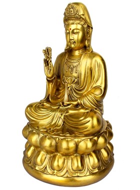 铜观音菩萨柳枝观世音佛像观音坐莲摆件家用供奉