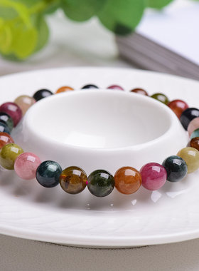 大颗粒碧玺手链8mm老矿老料彩虹色糖果碧玺珠子散珠串珠手串女