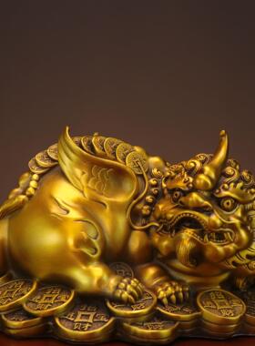 黄铜貔貅金钱貔貅家居办公室摆件店铺铜摆件独角貔貅