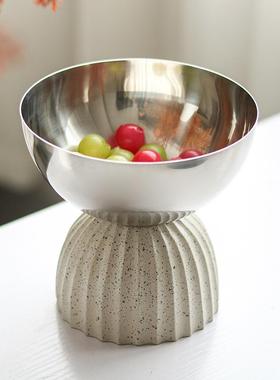 网红高脚水果盘家用客厅茶几餐桌零食盘轻奢摆件样板房售楼处饰品