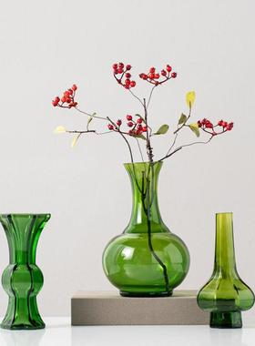 新中式茶色琉璃玻璃花瓶样板间书房茶室花器高档家居软装饰品摆件