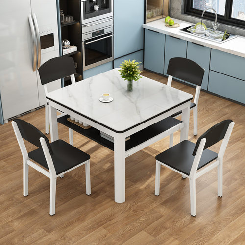 岩板正方形餐桌家用小户型四方桌现代简约轻奢吃饭桌子餐桌椅组合 - 图2