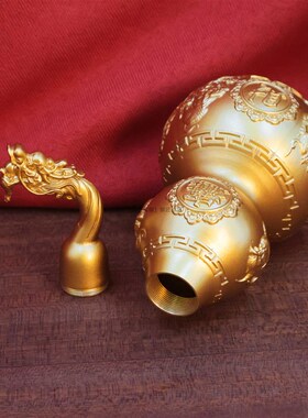 精选全黄铜龙头葫芦招财进宝开口空心纯铜大葫芦龙头貔貅葫芦客厅