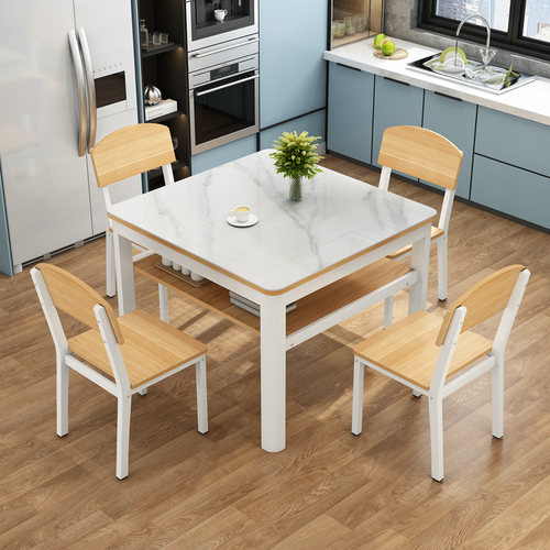 岩板正方形餐桌家用小户型四方桌现代简约轻奢吃饭桌子餐桌椅组合 - 图1