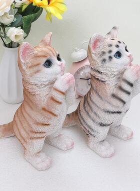 可爱祈愿橘猫狸花猫咪摆件家居客厅电视柜花园装饰品仿真动物造景