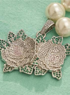 文和友 芙蓉花项链 珍珠复古满钻电镀小众设计项链男女2022精品