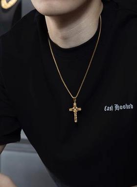 花朵浮雕吊坠 欧美潮流嘻哈饰品镀金项链时尚百搭流行高级感礼物