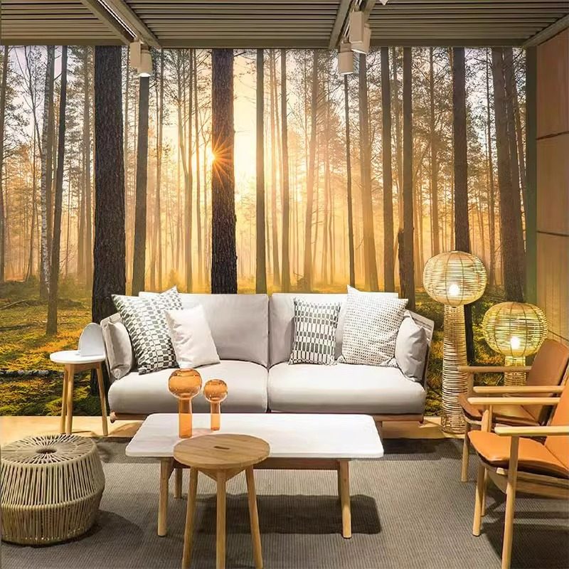 树林森林背景布装饰大自然风景壁纸瑜伽壁画餐厅墙布绿色植物墙纸,淘宝优惠券,粉丝福利购,淘宝优惠卷
