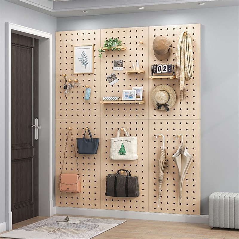 Wooden hole board custom wall kindergarten solid wood board decorative wall bookshelf home storage rack restaurant art wall