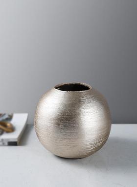 现代简约拉丝轻奢圆形树脂花瓶干花插花器北欧家居客厅软装摆件