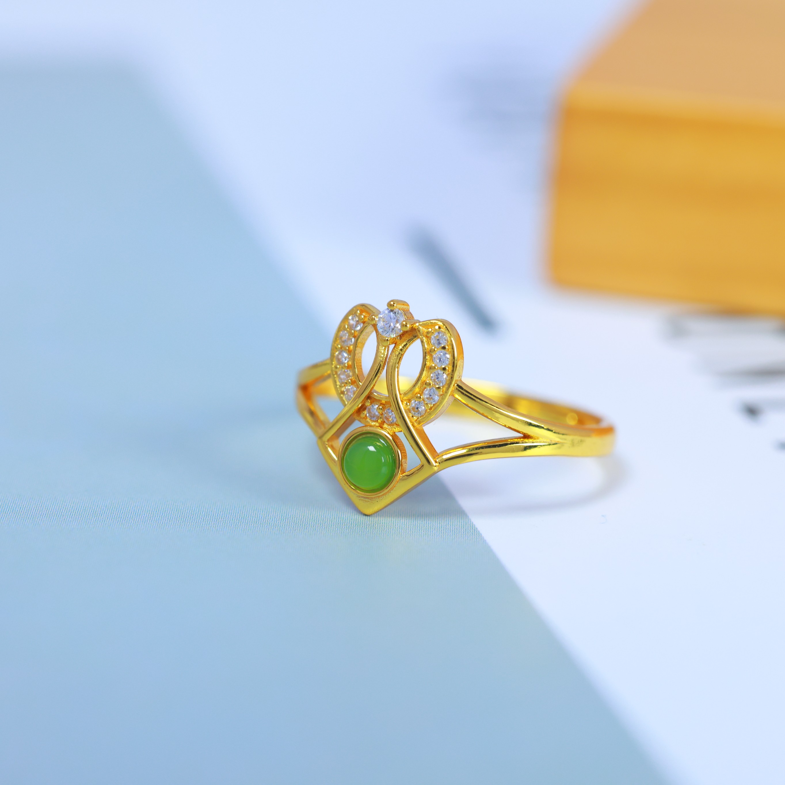S925 silver inlaid Hetian jade jasper apple green ring 11518