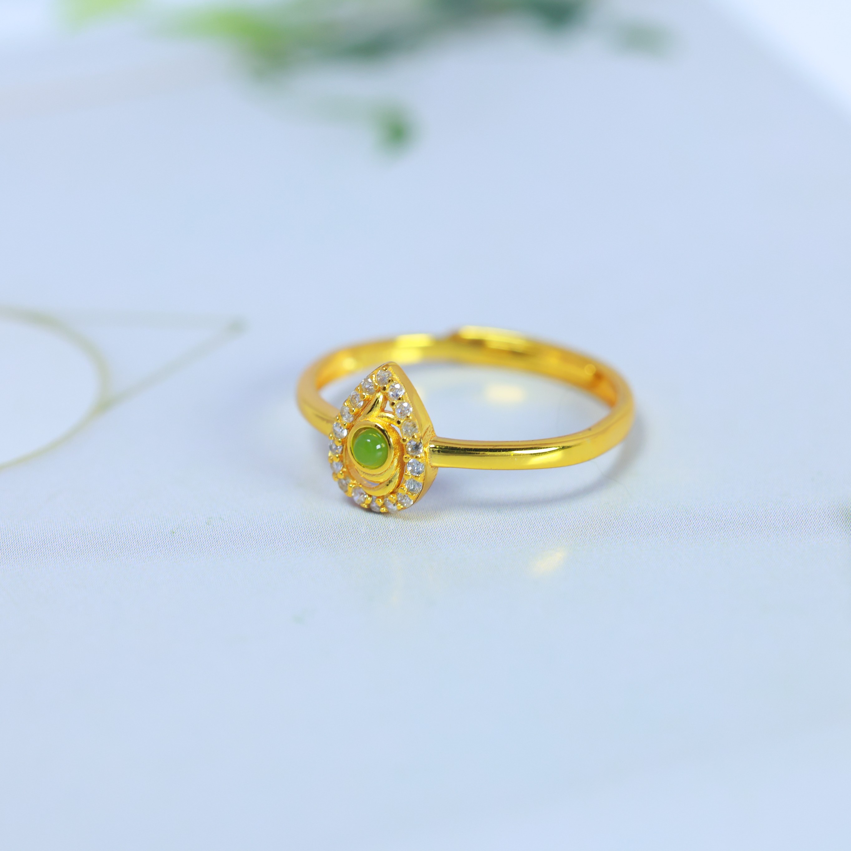 S925 silver inlaid Hetian jade jasper ring 11205