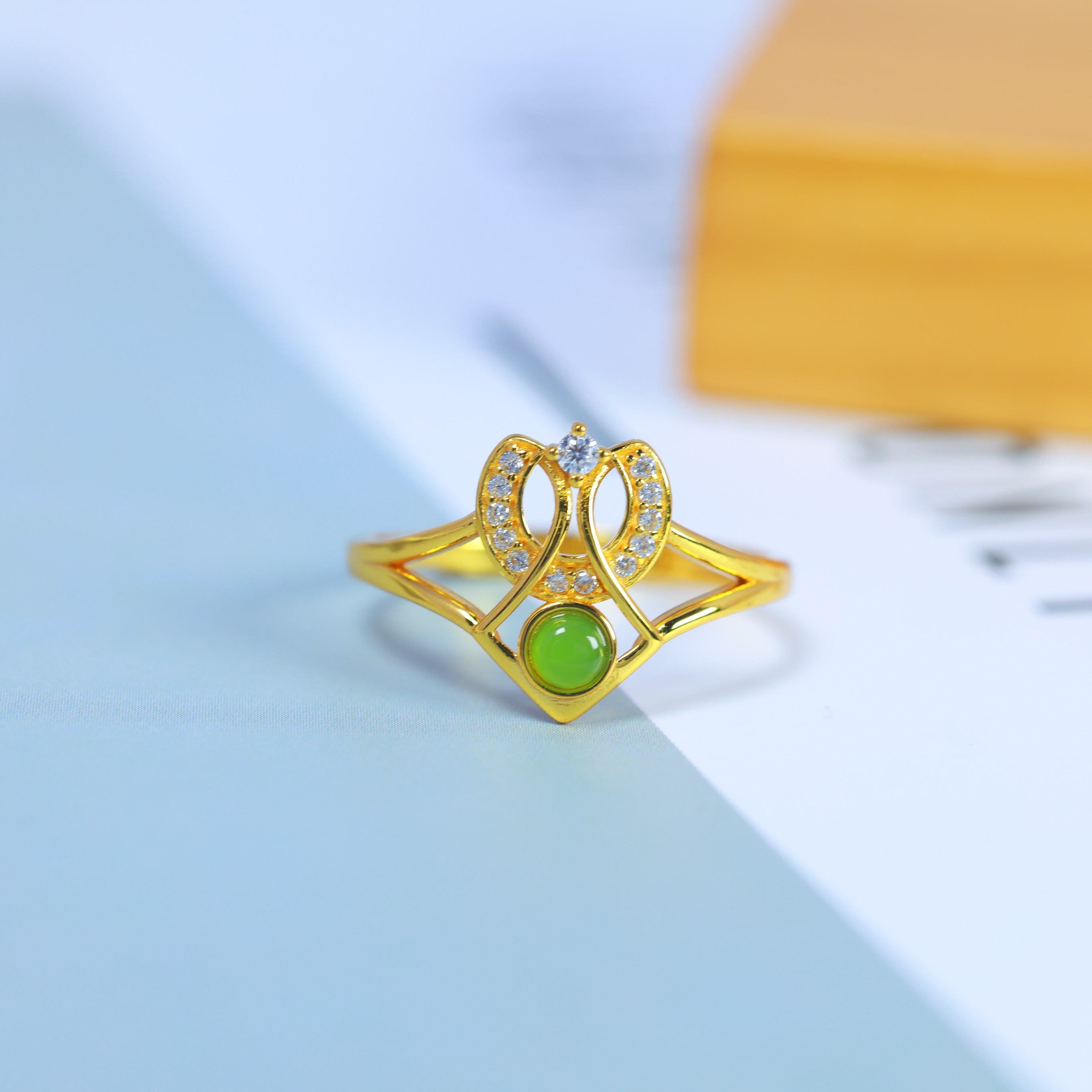 S925 silver inlaid Hetian jade jasper apple green ring 11518