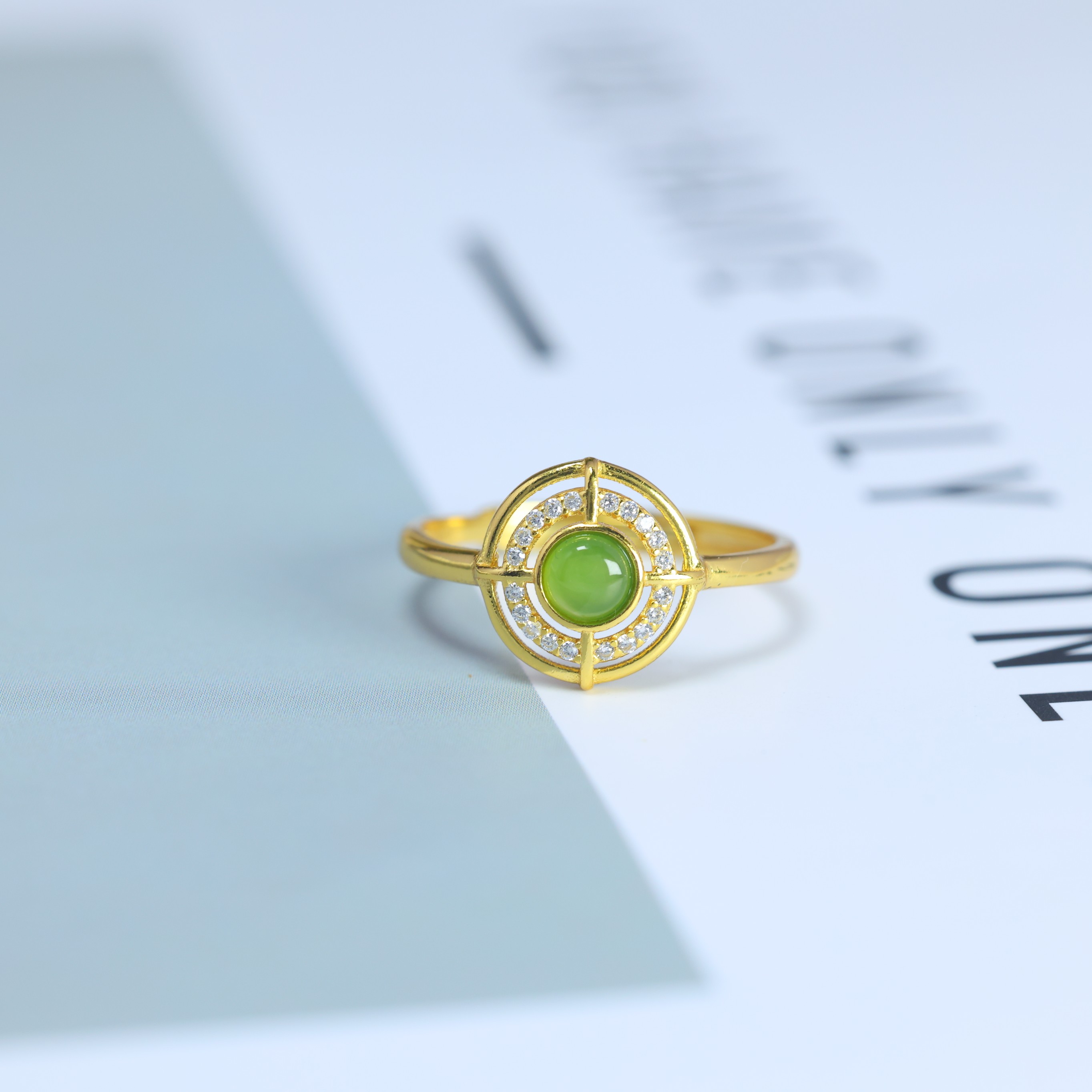 S925 silver inlaid Hetian jade jasper ring 11067
