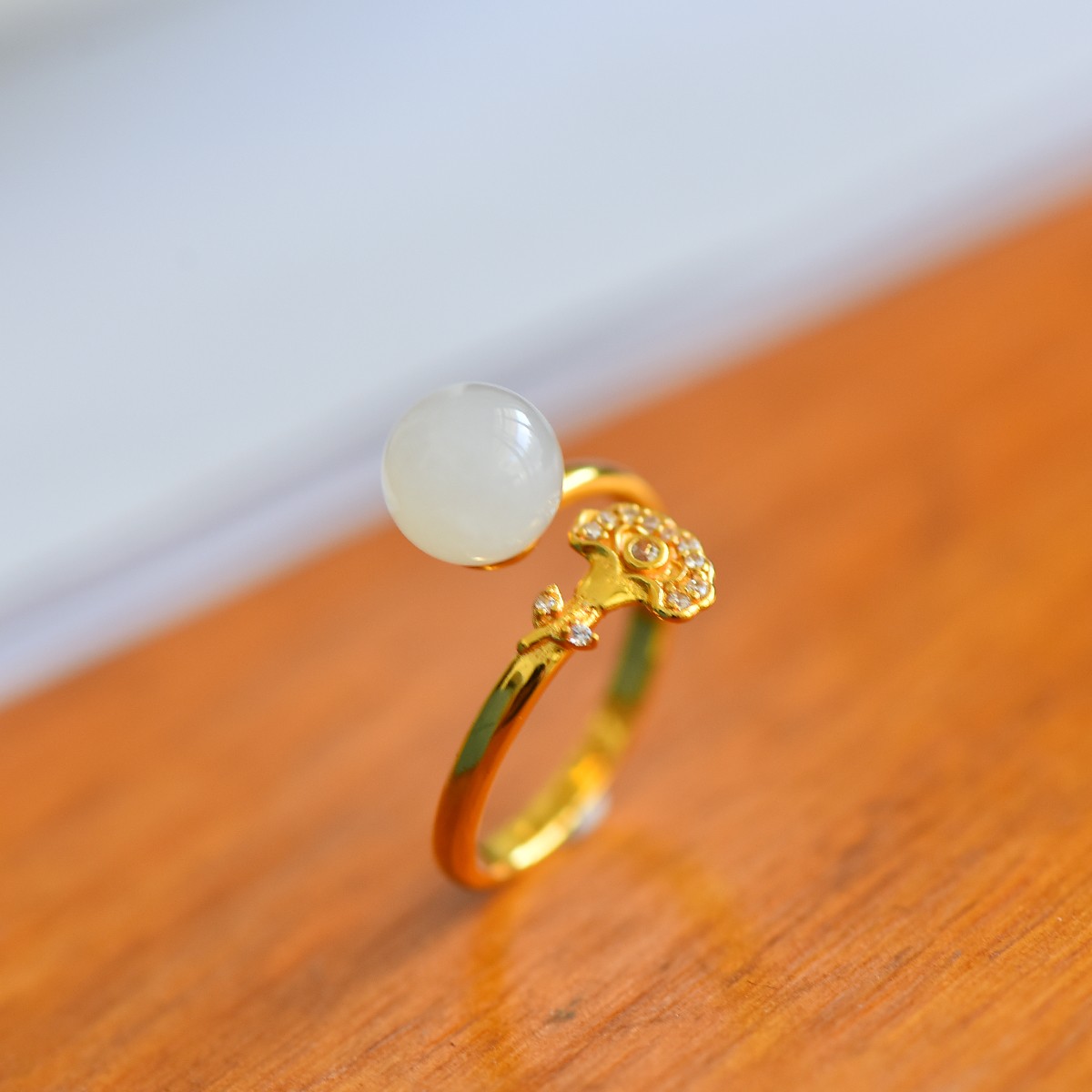 S925 silver inlaid with Hetian jade beads ring 1025