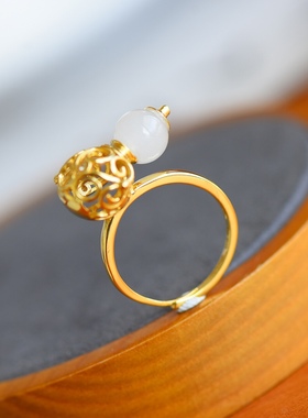 s925银镶和田玉葫芦戒指