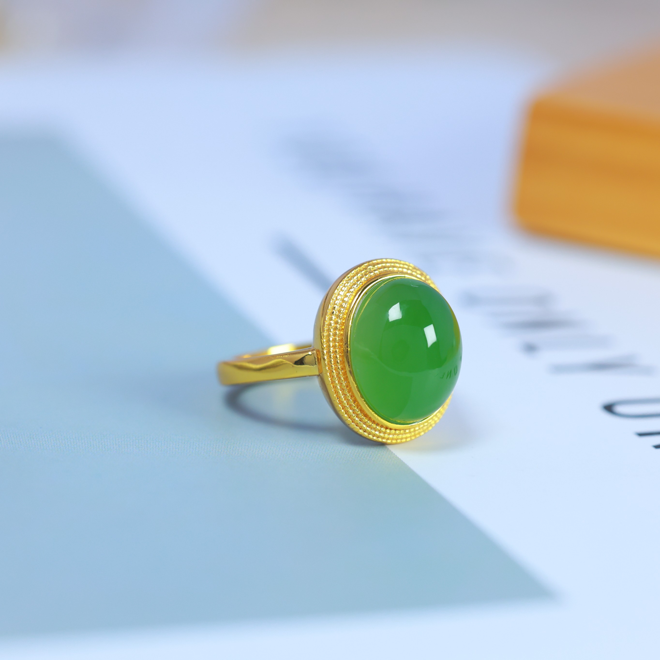S925 silver inlaid Hetian jade jasper spinach green ring 11014