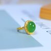S925 silver inlaid Hetian jade jasper spinach green ring 11014