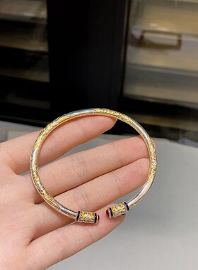 藏银手镯金龙缠足如意描金复古风新年礼物平安镯平安如意