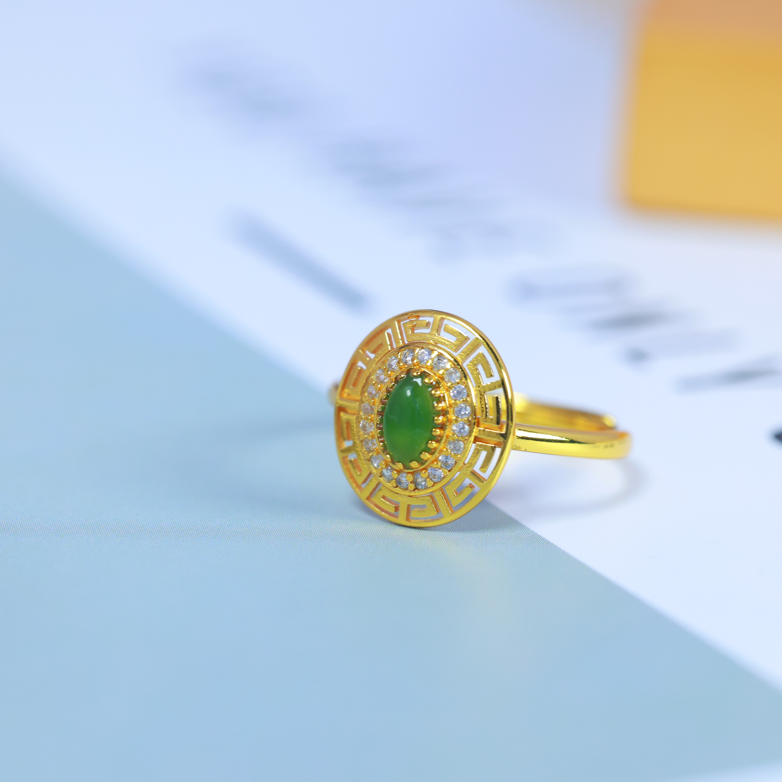 S925 silver inlaid Hetian jade jasper ring 11128