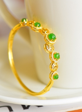 s925银镶和田玉蛋面手镯