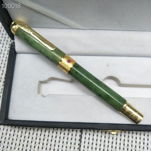 厂家直供玉石教师节实用礼品正品A货文房四宝金镶玉和田碧玉钢笔 - 图0