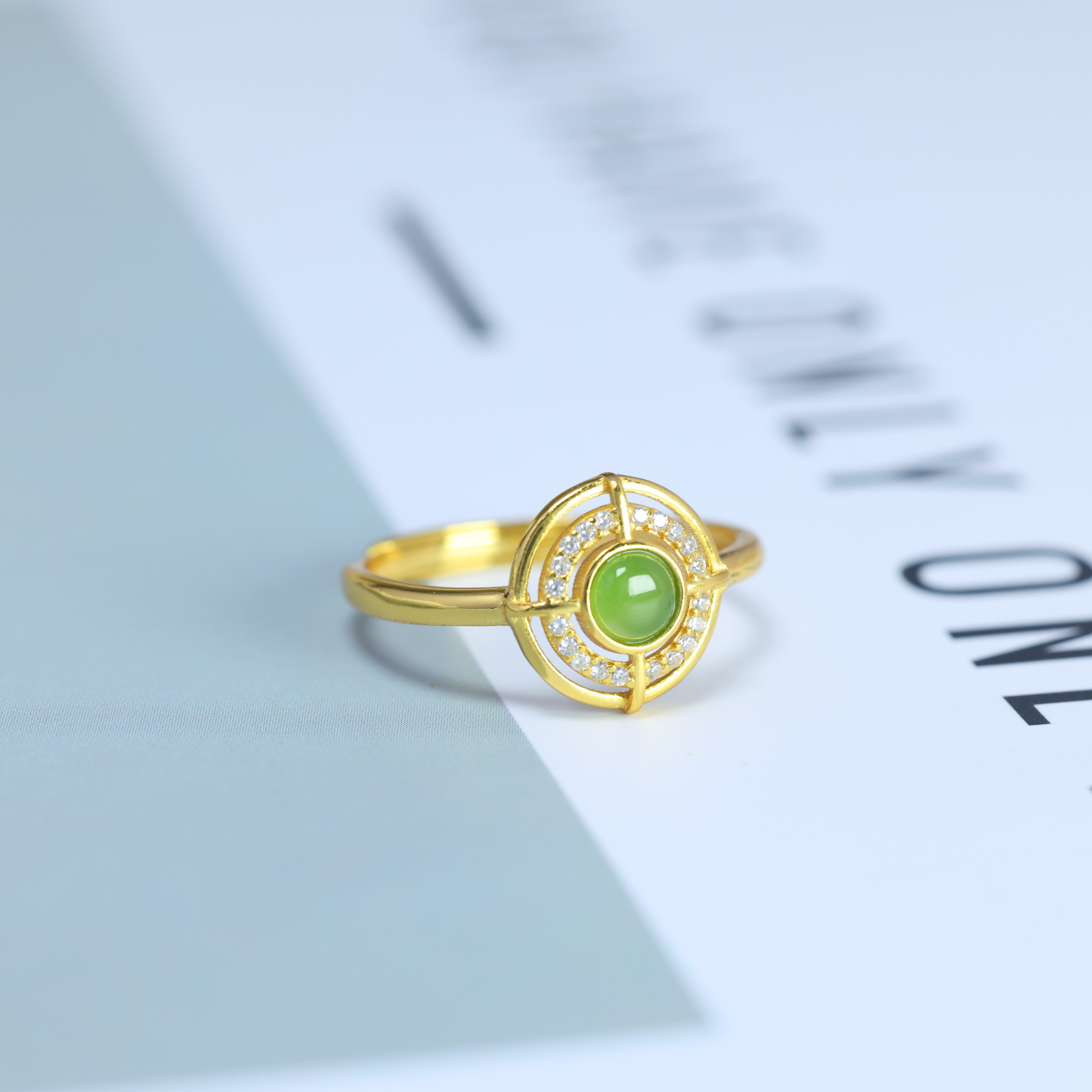 S925 silver inlaid Hetian jade jasper ring 11067