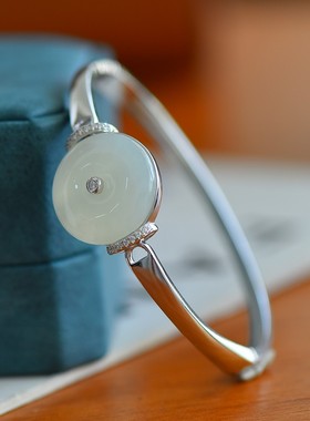 925银镶和田玉平安扣手镯