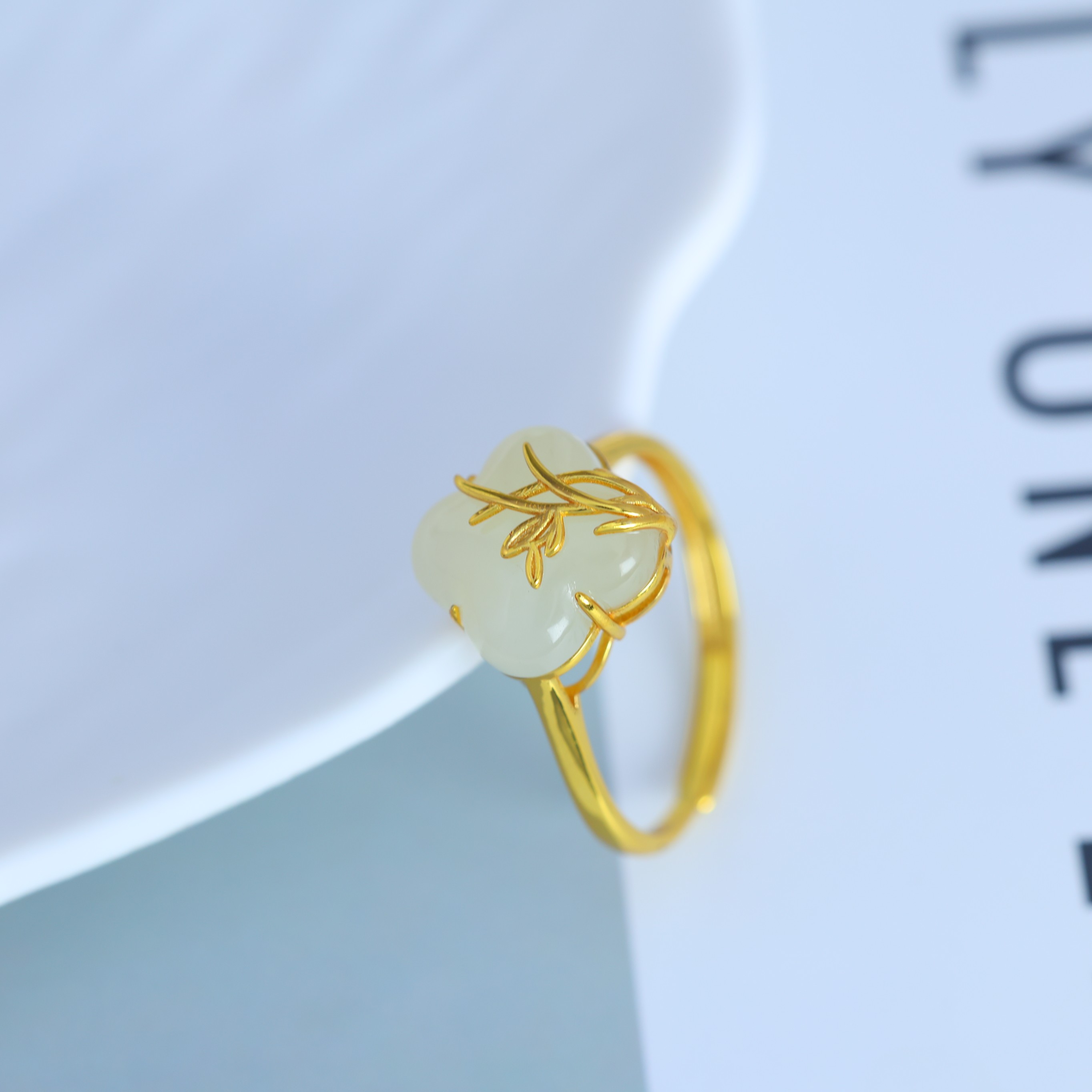 S925 silver inlaid Hetian jade ring 1027