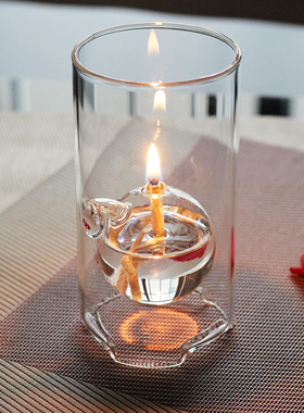 创意欧式烛光晚餐制造浪漫圆筒无烟玻璃油灯防风特色W礼物家居摆